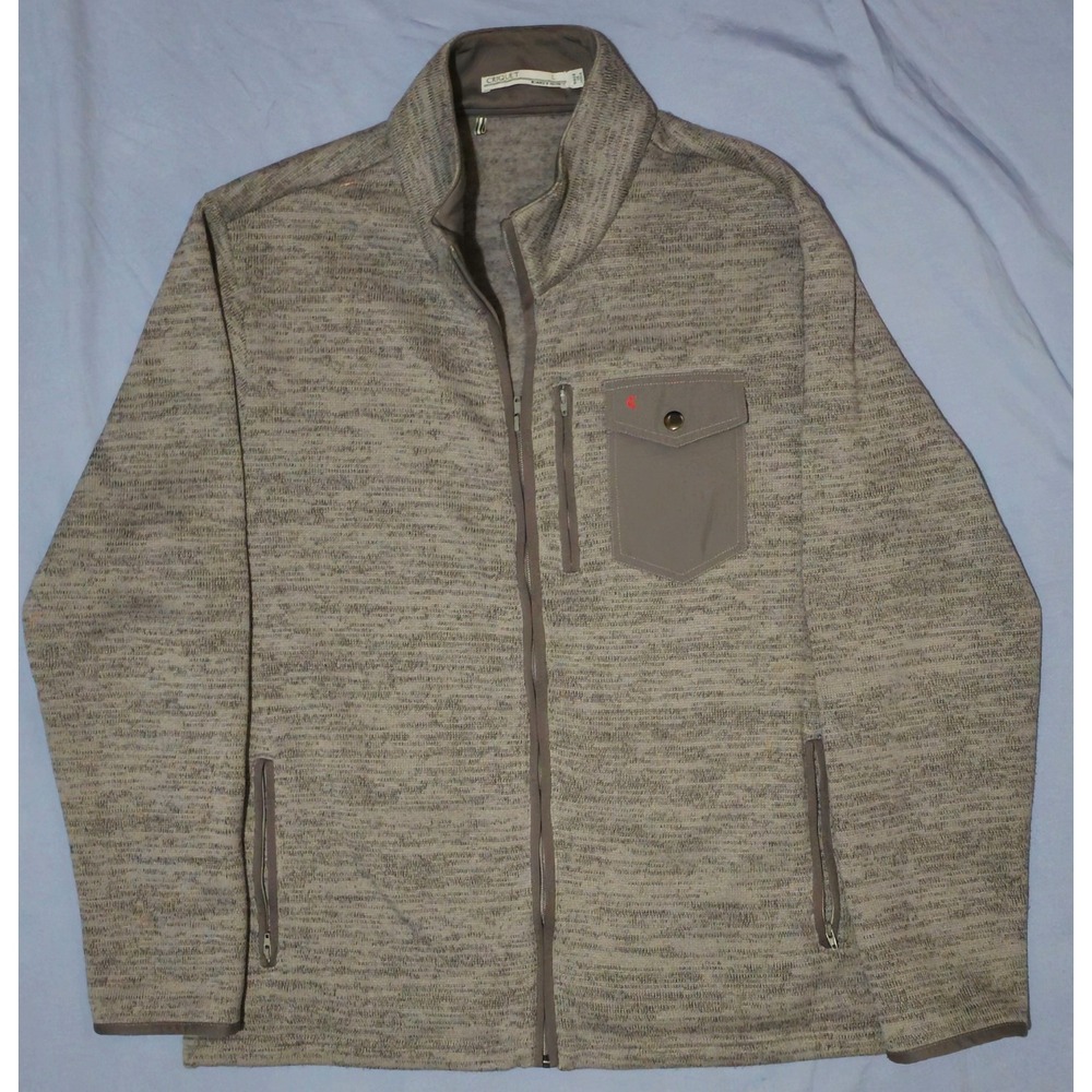 Criquet Sweater Mens‎ Large Heathered Gray Full Zip Preppy Golf Pocket Fleece